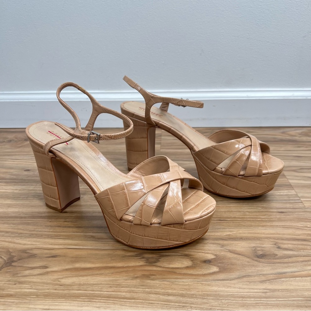 SCHUTZ Tan Croc-Embossed Platform Heels